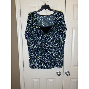 Unknown Blouse Womens 4X Blue Green Excellent Mosaic Cowl Neck‎ Short Sleeve